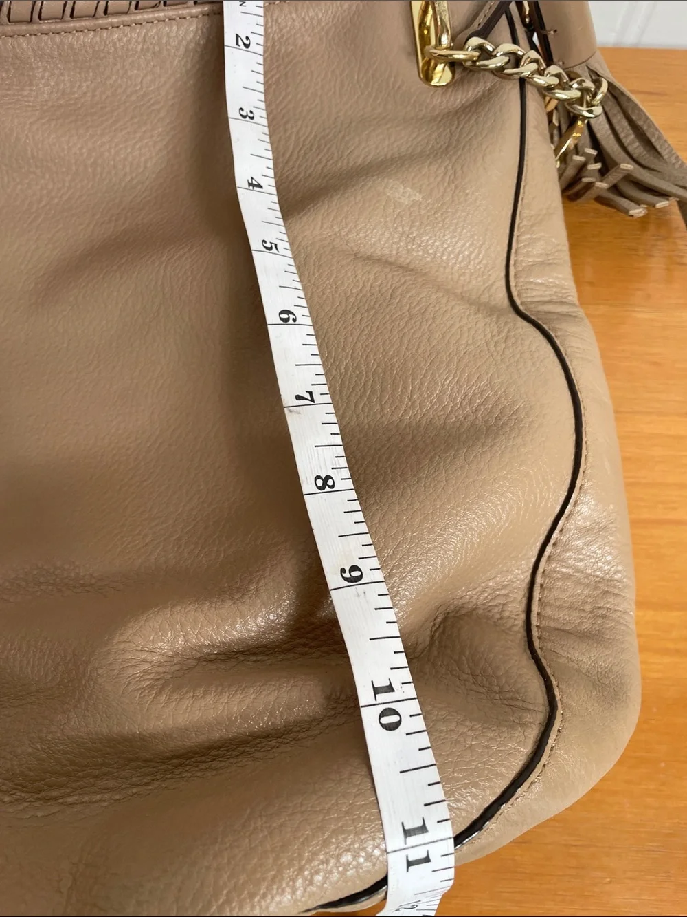 Michael Kors Beige Leather Hobo with Braided Strap & Tassel Charm